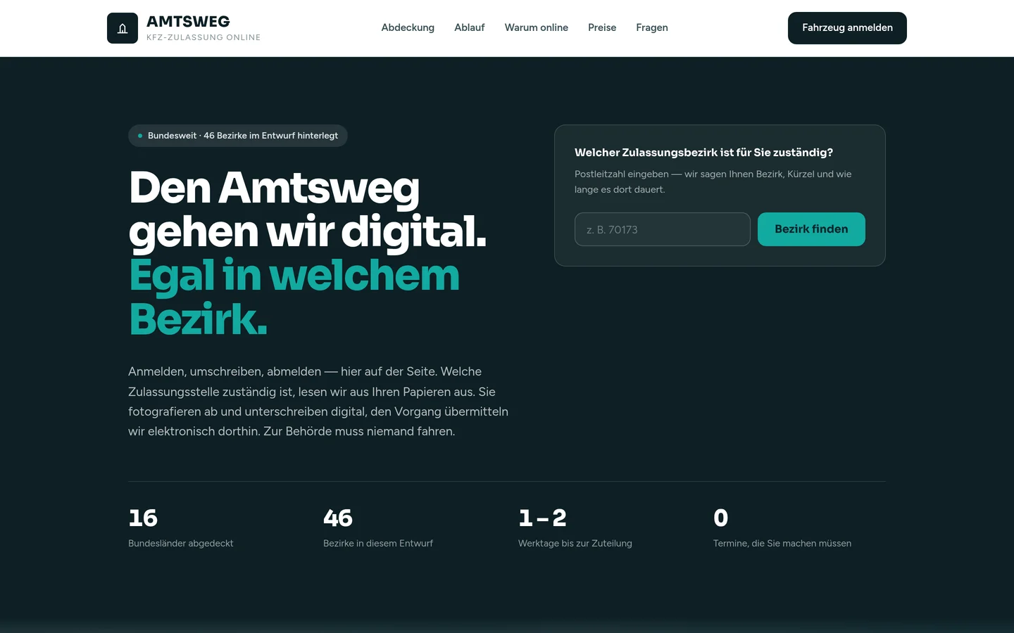 Bildschirmfoto des Entwurfs AMTSWEG auf einem großen Bildschirm