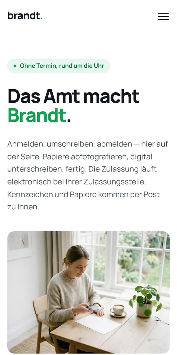 Derselbe Entwurf Brandt Kfz-Zulassung auf dem Handy
