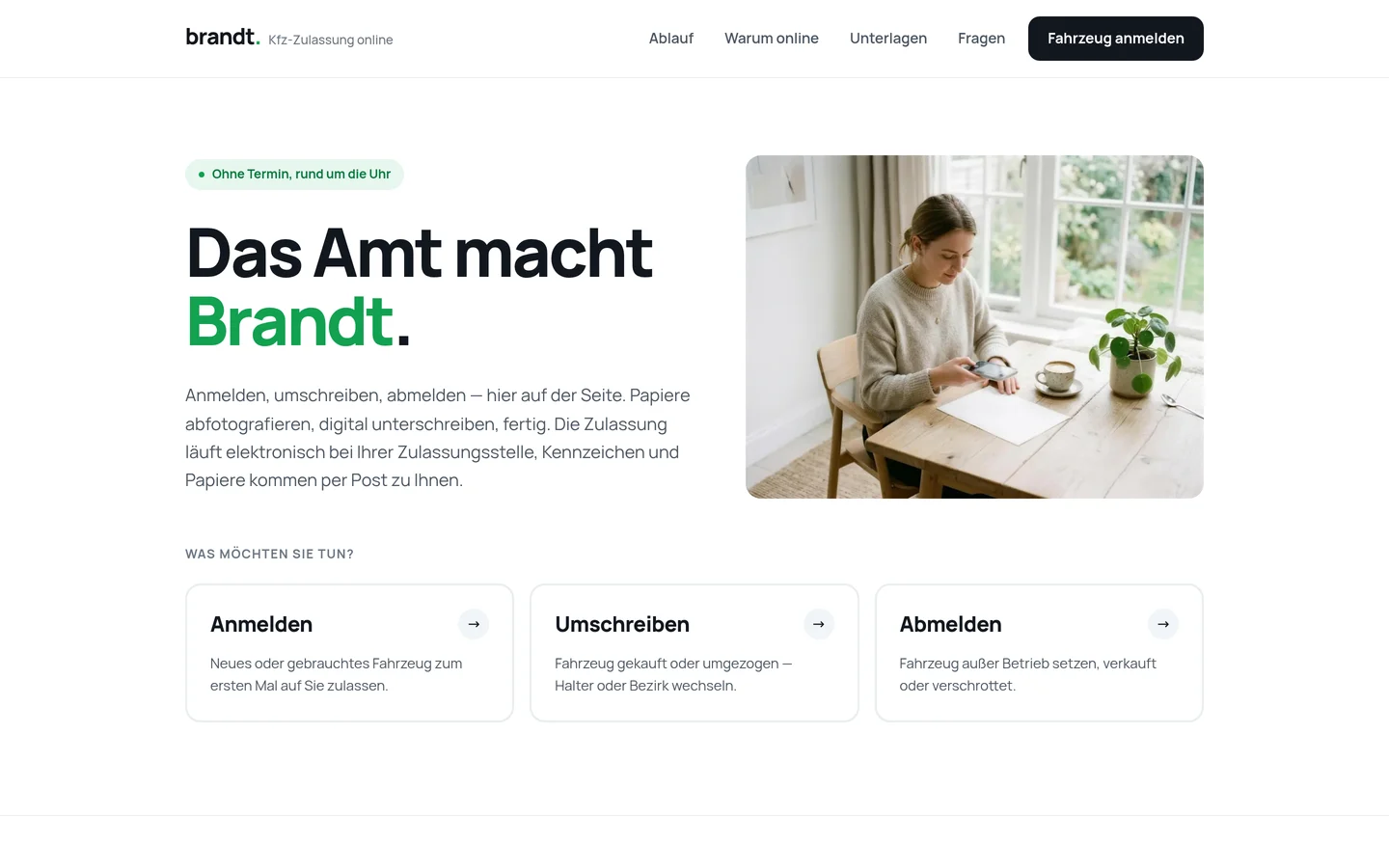 Bildschirmfoto des Entwurfs Brandt Kfz-Zulassung auf einem großen Bildschirm
