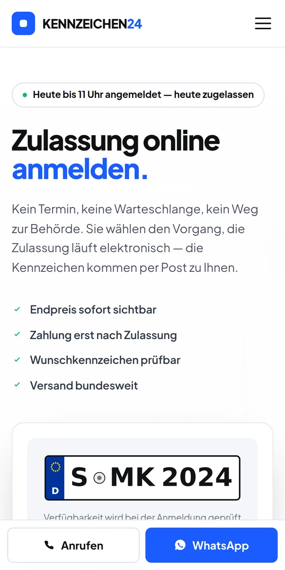 Derselbe Entwurf KENNZEICHEN24 auf dem Handy