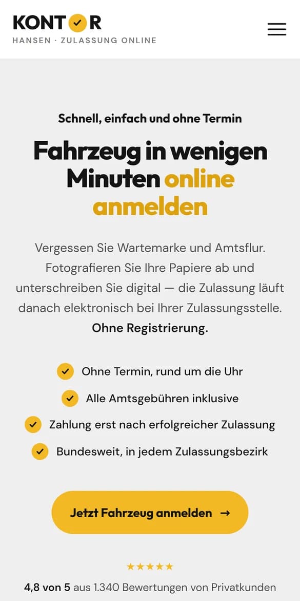 Derselbe Entwurf Zulassungskontor Hansen auf dem Handy
