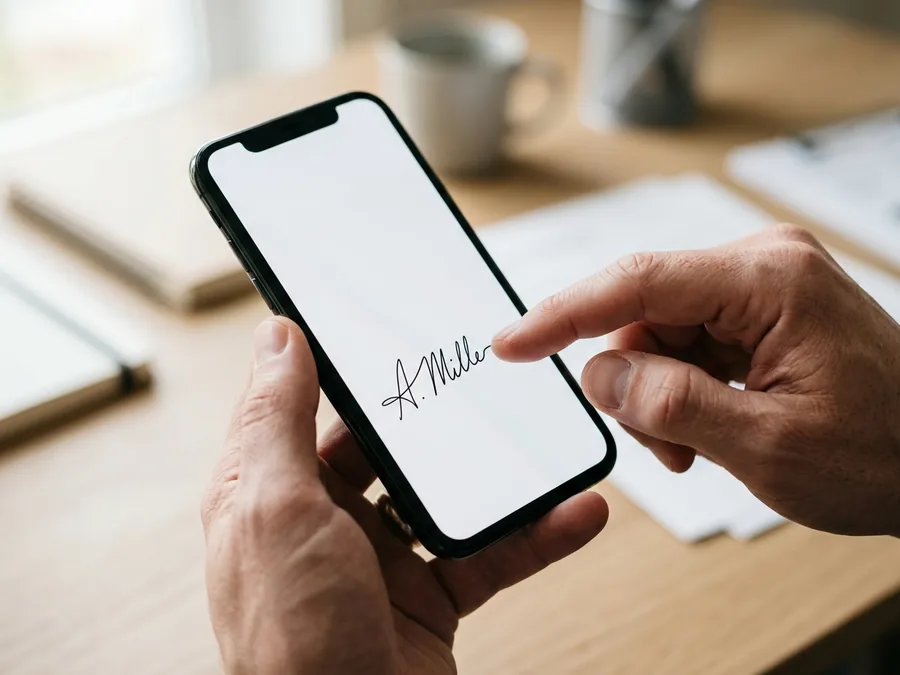 Ein Finger unterschreibt auf einem Smartphone-Bildschirm